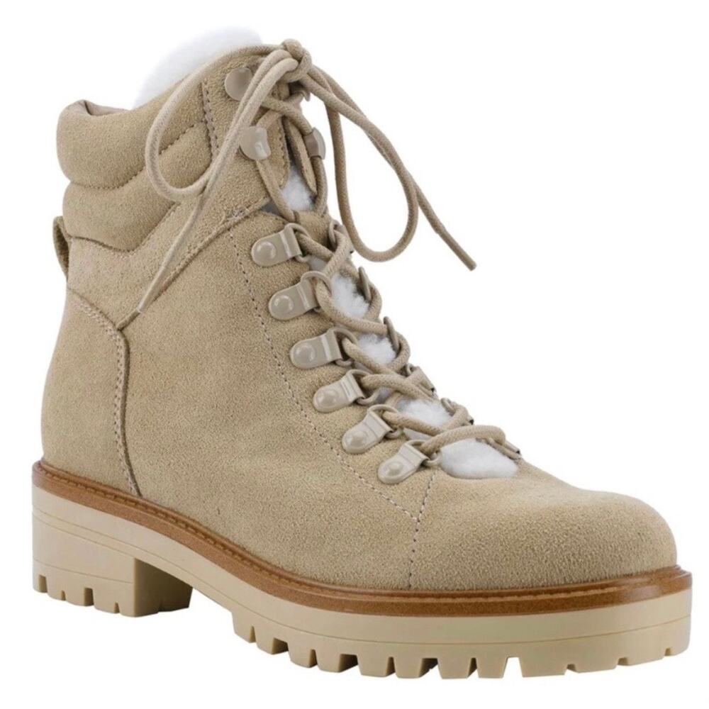 NEW Marc Fisher Mallie Lace Up Ankle Hiking Boot Suede Sherpa Lined Size 9